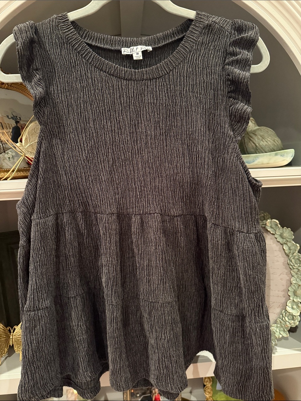 RuffleSleeve Textured Toddler Dress in Charcoal by